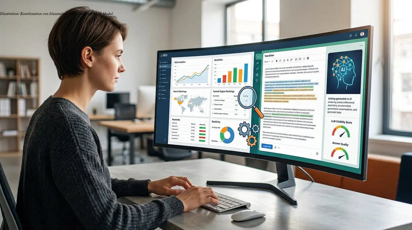 Illustration: Kombination von klassischem SEO-Tool mit LLM-Modul