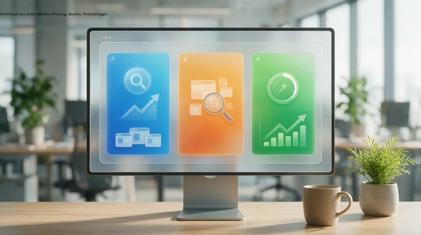 Dashboard mit Alerts: Marken-Nennung, Quellen, Veränderungen