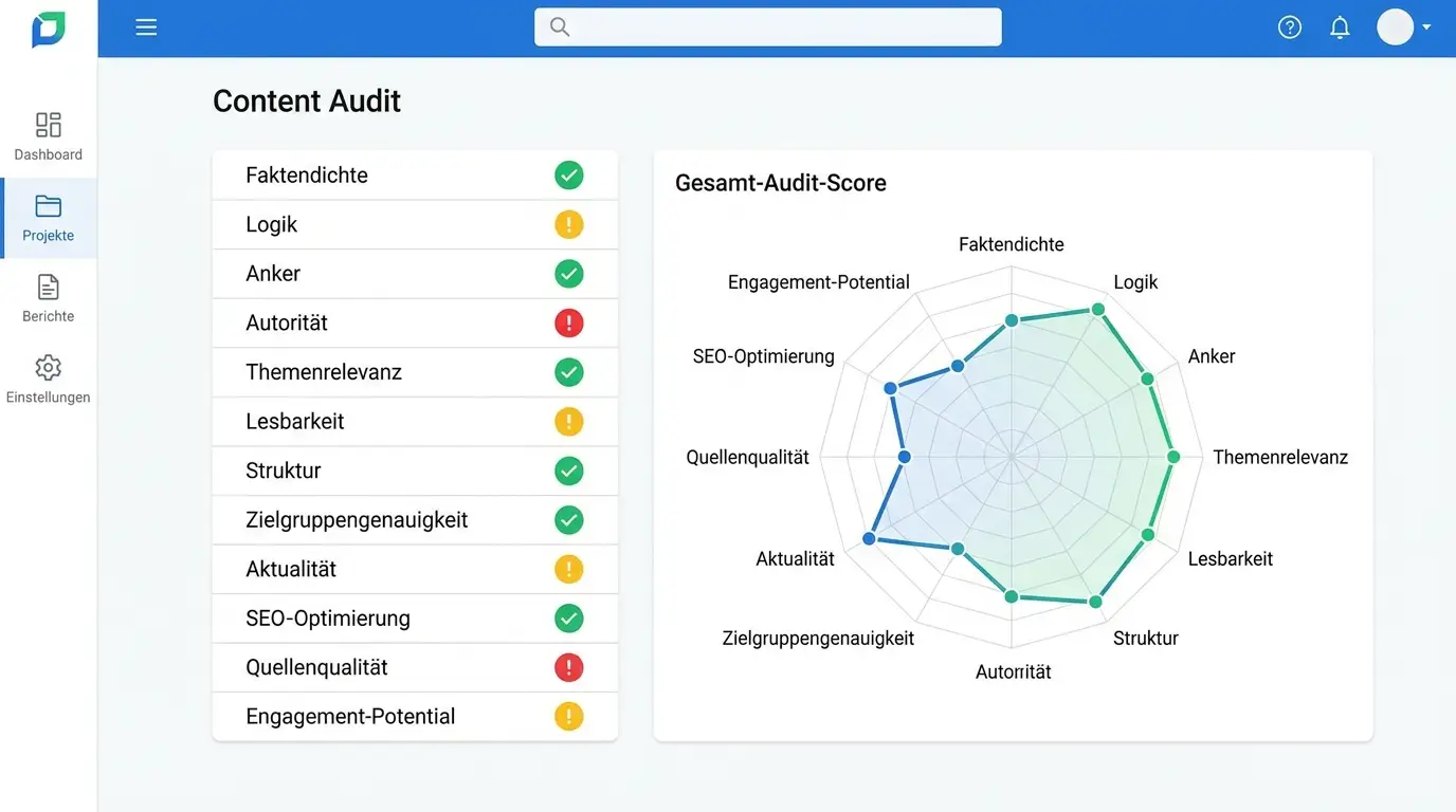 Mockup des 12-Parameter Content-Audits von LLM Tracker DE